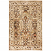 4' X 6' Beige Grey Dolphin Blue Deep Teal Gold And Orange Oriental Power Loom Stain Resistant Area Rug