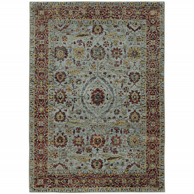 3' X 5' Blue Red Green And Gold Oriental Power Loom Stain Resistant Area Rug