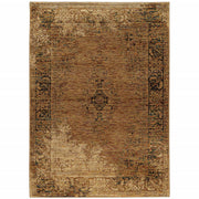 2' X 3' Gold And Brown Oriental Power Loom Stain Resistant Area Rug