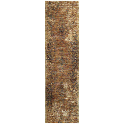 2' X 8' Gold And Brown Oriental Power Loom Stain Resistant Runner Rug