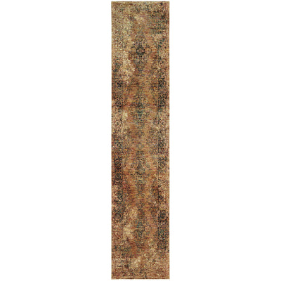 2' X 10' Gold And Brown Oriental Power Loom Stain Resistant Runner Rug