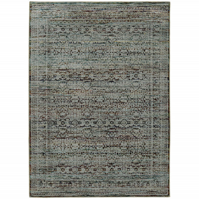 9' X 12' Blue And Purple Oriental Power Loom Stain Resistant Area Rug