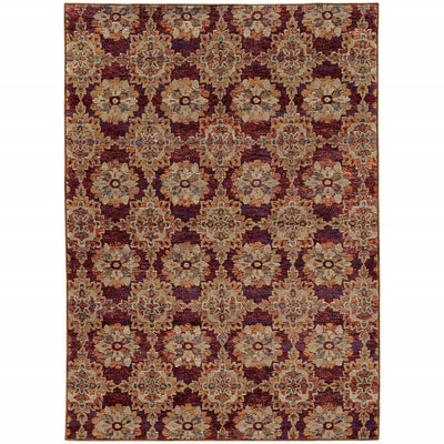 8' X 10' Red And Gold Oriental Power Loom Stain Resistant Area Rug