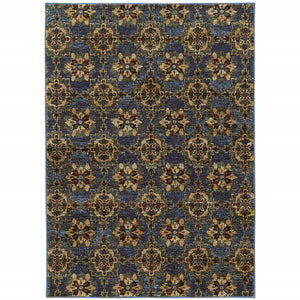 2' X 3' Blue And Gold Oriental Power Loom Stain Resistant Area Rug