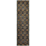 2' X 8' Blue And Gold Oriental Power Loom Stain Resistant Runner Rug