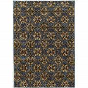 6' X 9' Blue And Gold Oriental Power Loom Stain Resistant Area Rug