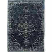 3' X 5' Blue And Brown Oriental Power Loom Stain Resistant Area Rug