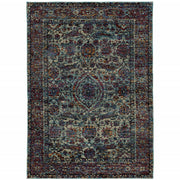 5' X 7' Blue And Purple Oriental Power Loom Stain Resistant Area Rug