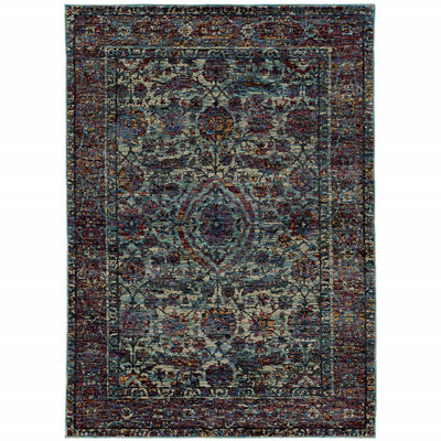 8' X 10' Blue And Purple Oriental Power Loom Stain Resistant Area Rug