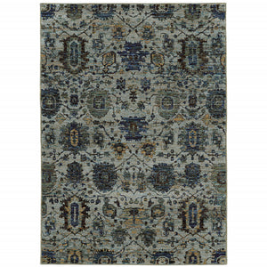 10' X 13' Blue And Navy Oriental Power Loom Stain Resistant Area Rug