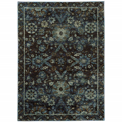 6' X 9' Navy And Blue Oriental Power Loom Stain Resistant Area Rug