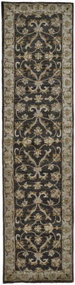 10' Blue Gray And Taupe Wool Floral Tufted Handmade Stain Resistant Runner Rug