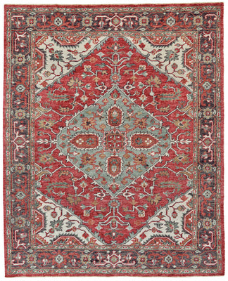 4' X 6' Red Gray And Ivory Wool Floral Hand Knotted Distressed Stain Resistant Area Rug With Fringe
