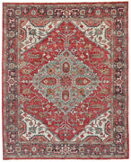 5' X 8' Red Gray And Ivory Wool Floral Hand Knotted Distressed Stain Resistant Area Rug With Fringe