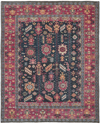 9' X 12' Pink Blue And Orange Wool Floral Hand Knotted Distressed Stain Resistant Area Rug With Fringe