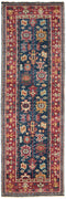 8' Pink Blue And Orange Wool Floral Hand Knotted Distressed Stain Resistant Runner Rug With Fringe