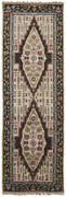 8' Brown Yellow And Green Wool Floral Hand Knotted Distressed Stain Resistant Runner Rug With Fringe