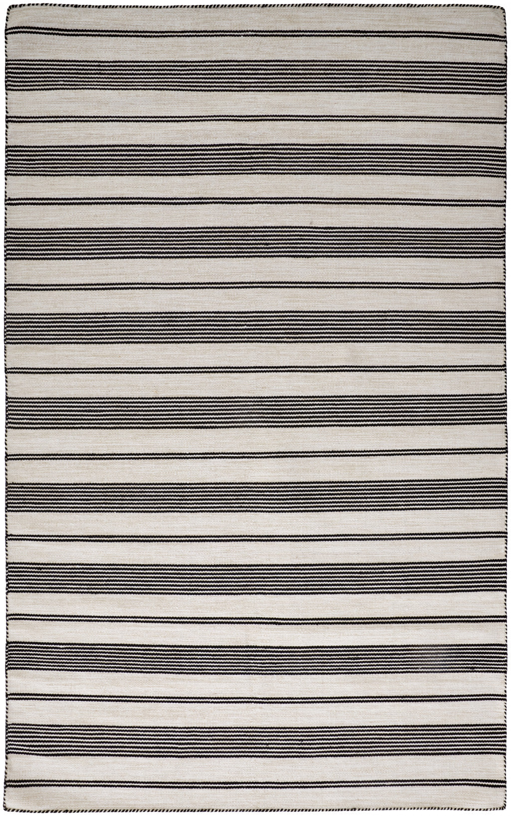 5' X 8' Black And White Striped Dhurrie Hand Woven Stain Resistant Area Rug
