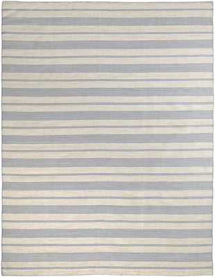 5' X 8' Blue Ivory And Tan Striped Dhurrie Hand Woven Stain Resistant Area Rug