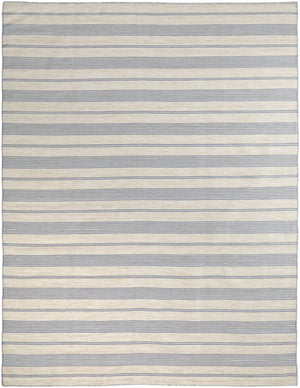 5' X 8' Blue Ivory And Tan Striped Dhurrie Hand Woven Stain Resistant Area Rug