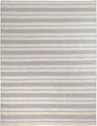 8' X 11' Blue Ivory And Tan Striped Dhurrie Hand Woven Stain Resistant Area Rug
