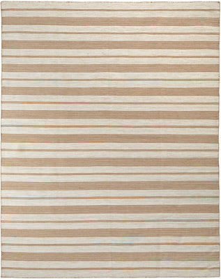 4' X 6' Ivory Taupe And Brown Striped Dhurrie Hand Woven Stain Resistant Area Rug
