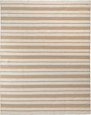 5' X 8' Ivory Taupe And Brown Striped Dhurrie Hand Woven Stain Resistant Area Rug