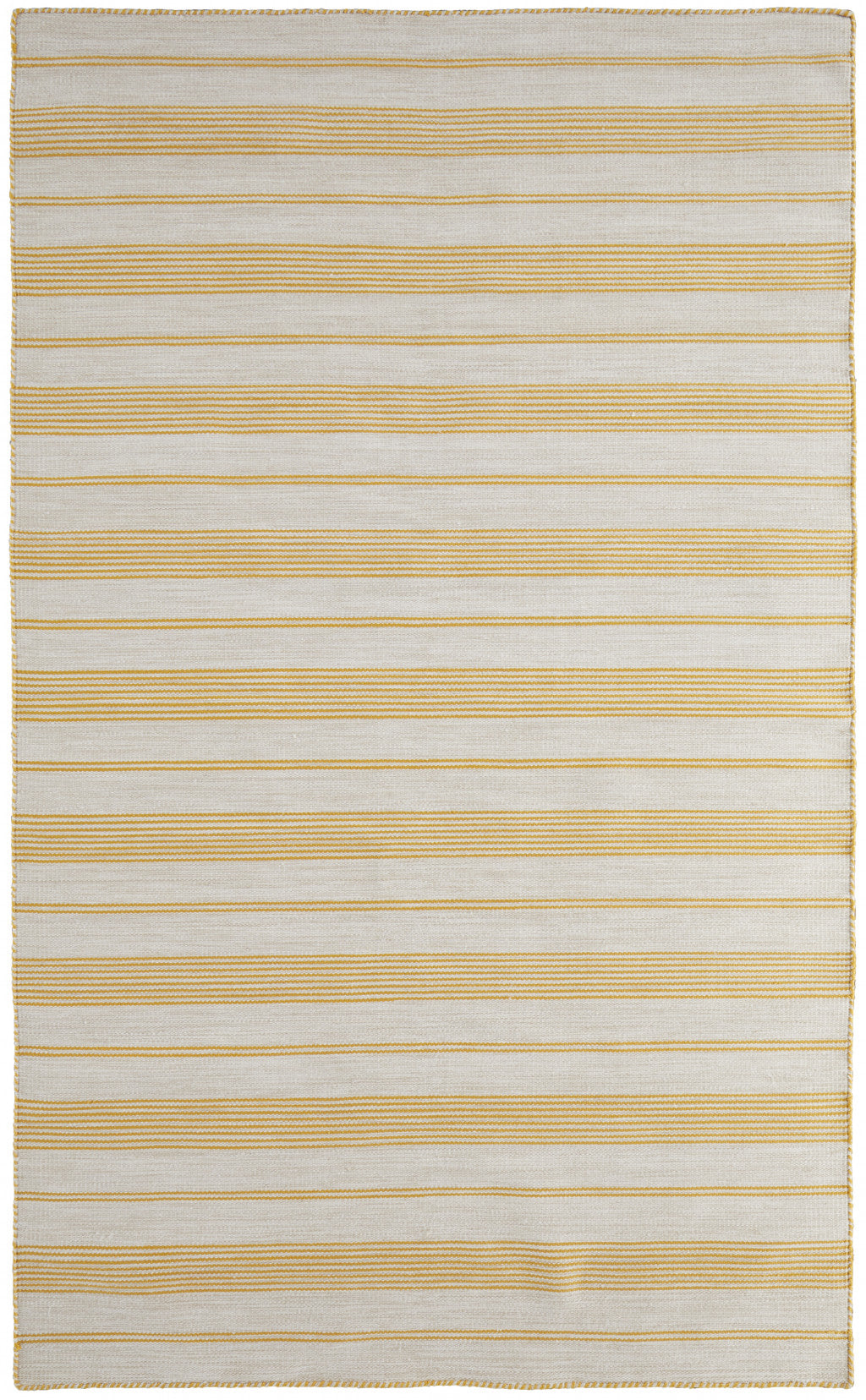 5' X 8' Yellow And Ivory Striped Dhurrie Hand Woven Stain Resistant Area Rug