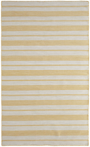 8' X 11' Yellow And Ivory Striped Dhurrie Hand Woven Stain Resistant Area Rug