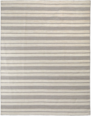 4' X 6' Gray And Ivory Striped Dhurrie Hand Woven Stain Resistant Area Rug