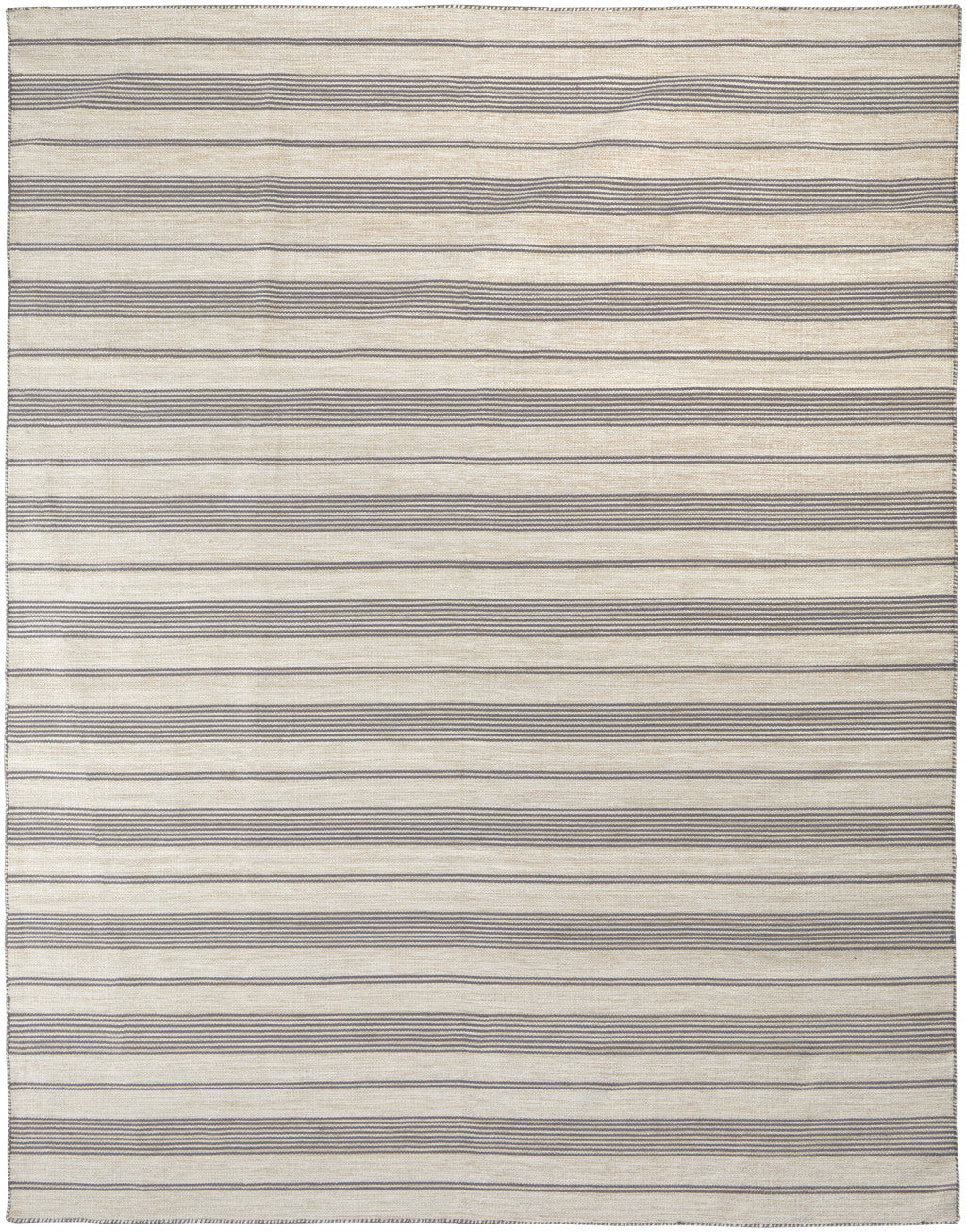 8' X 11' Gray And Ivory Striped Dhurrie Hand Woven Stain Resistant Area Rug