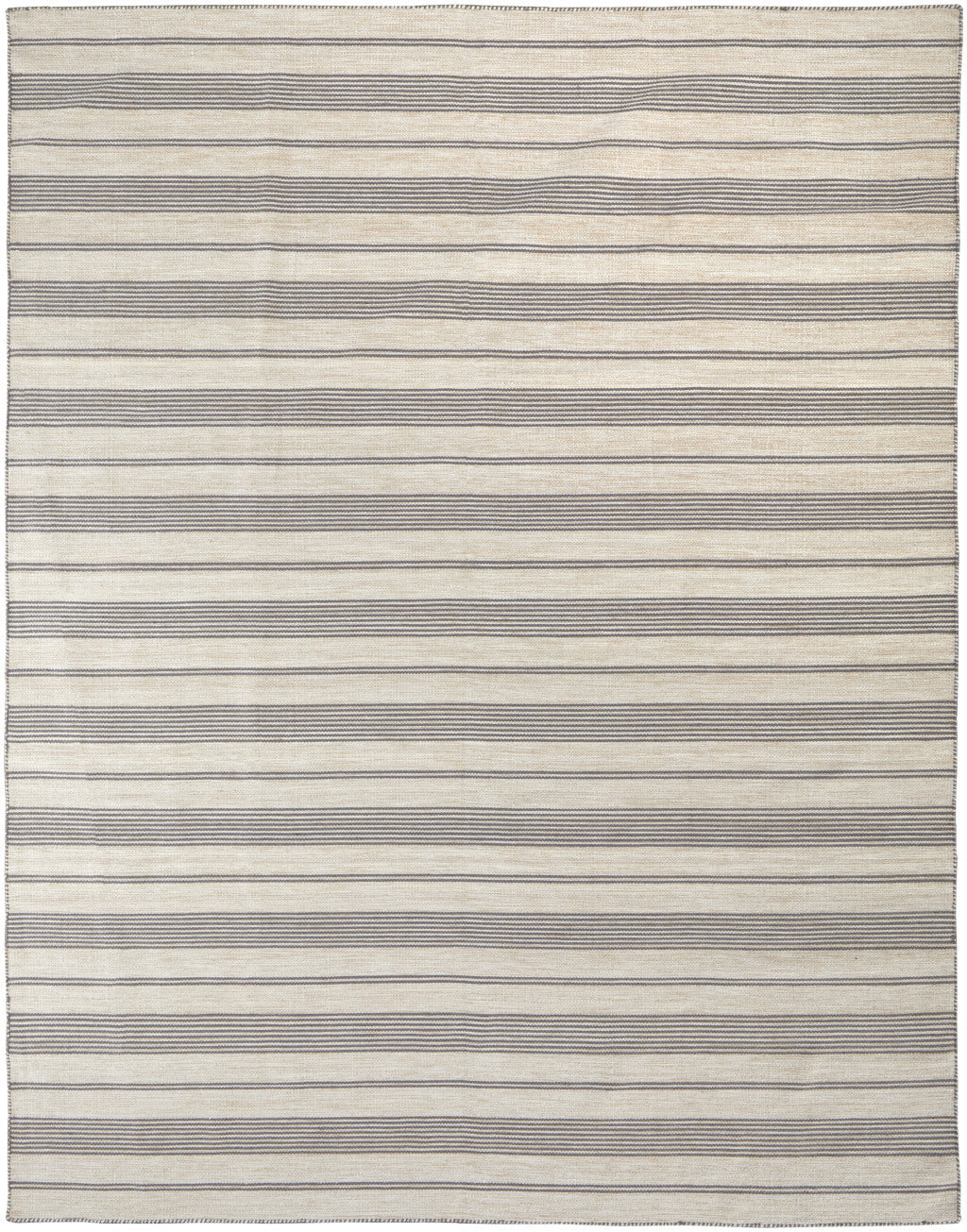 10' X 14' Gray And Ivory Striped Dhurrie Hand Woven Stain Resistant Area Rug