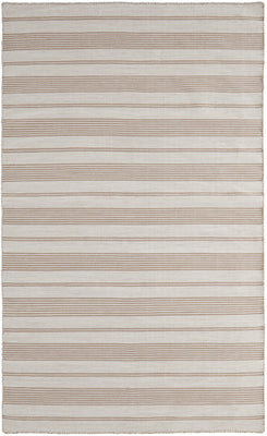 5' X 8' Ivory And Taupe Striped Dhurrie Hand Woven Stain Resistant Area Rug