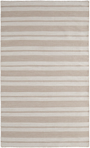 8' X 11' Ivory And Taupe Striped Dhurrie Hand Woven Stain Resistant Area Rug