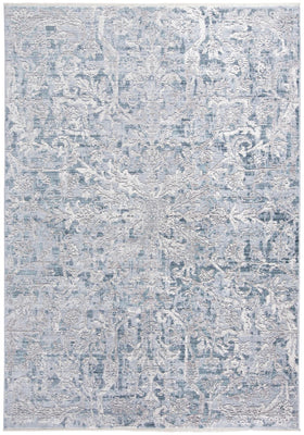 3' X 5' Blue Gray And Silver Abstract Distressed Area Rug With Fringe