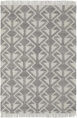 10' X 14' Black Ivory And Gray Wool Geometric Dhurrie Flatweave Handmade Area Rug With Fringe