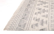 8' X 10' Ivory Gray And Blue Wool Geometric Dhurrie Flatweave Handmade Area Rug With Fringe