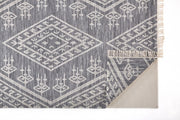10' X 14' Gray Ivory And Blue Wool Geometric Dhurrie Flatweave Handmade Area Rug With Fringe