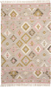 5' X 8' Pink Gold And Taupe Wool Geometric Dhurrie Flatweave Handmade Area Rug With Fringe