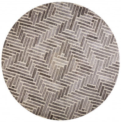 8' Taupe Gray And Tan Round Wool Geometric Tufted Handmade Area Rug