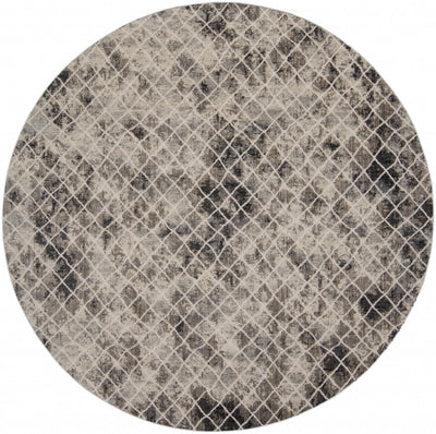 '9' Ivory Gray And Taupe Round Abstract Stain Resistant Area Rug