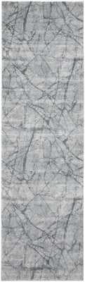 10' Blue Gray And Ivory Abstract Distressed Stain Resistant Runner Rug