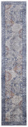 10' Blue Ivory And Red Floral Power Loom Distressed Stain Resistant Runner Rug