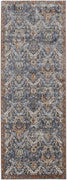 10' Blue Orange And Ivory Floral Power Loom Runner Rug With Fringe