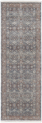 10' Blue And Red Floral Power Loom Stain Resistant Runner Rug