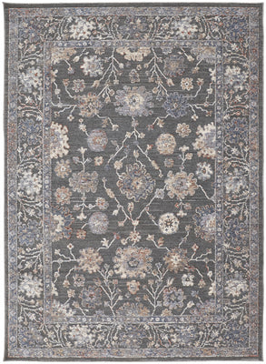 8' X 10' Taupe Blue And Orange Floral Power Loom Area Rug
