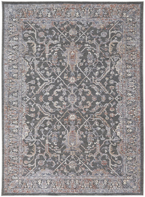 9' X 13' Gray Taupe And Pink Floral Power Loom Area Rug