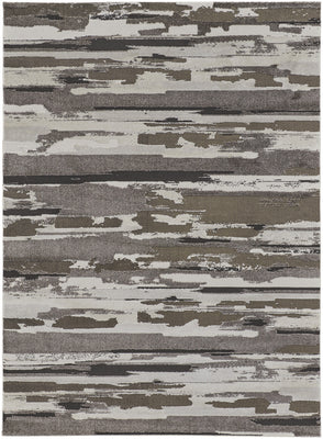 7' X 10' Brown And Ivory Abstract Power Loom Distressed Stain Resistant Area Rug