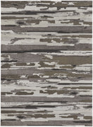 9' X 12' Brown And Ivory Abstract Power Loom Distressed Stain Resistant Area Rug