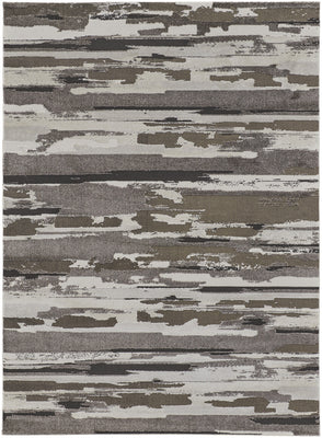 12' X 15' Brown And Ivory Abstract Power Loom Distressed Stain Resistant Area Rug